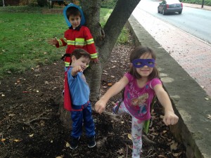 Byron's children (l-r) Seth, Lucas and Lydia show off their superhero abilities.