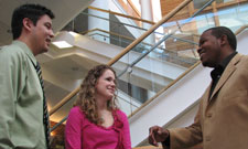 (L-R) Evans, McDougal and Baldwin get together in the School's atrium.