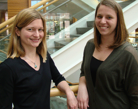Biostatistics professor Amy Herring (left) with master's student Katie Garcia