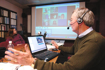 Dr. Ned Brooks teaches a DrPH class via videoconferencing