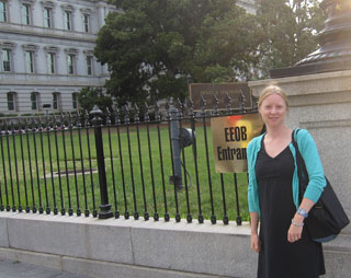 Emily Eidenier Pearce stands outside the Eisenhower Executive Office Building in Washington, D.C.