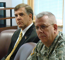 Bill Gentry, left, attended the Feb. 16 international affairs briefing with Col. James A. Cohn, of the N.C. National Guard.