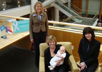 Dr. Jennifer Smith, Dr. Peggy Bentley (holding Anneliese Bell) and former N.C. state health director and Gillings Visiting Professor Dr. Leah Devlin conduct prevention activities locally, across the state and around the world.