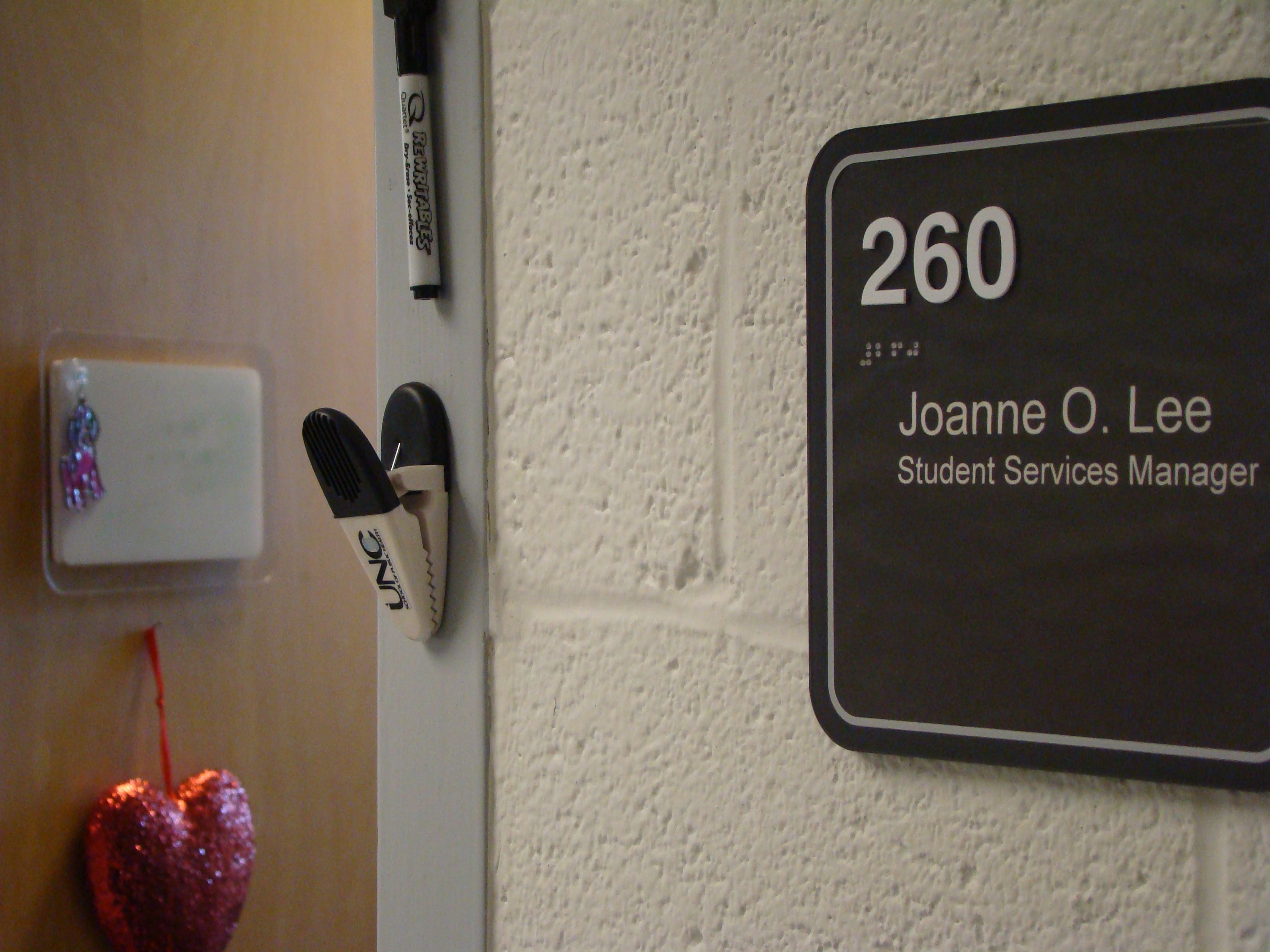 By leaving the door to her office open, Ms. Lee aims to let students know they are free to drop by.