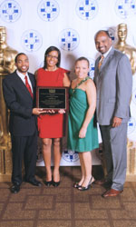 Shown left to right are first place NAHSE case competition team members LeVelton Thomas, Jessica Johnson, Christina Lomax and adviser Jeffrey Simms, MSPH