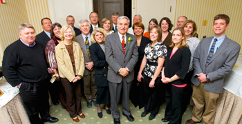 Peers for Progress' executive board met in February 2009 to honor Dr. Jose Caro (front, center) who, as a executive at Eli Lilly and Company conceived of the initial plan for Peers for Progress. The board includes UNC public health faculty members Drs. Jo Anne Earp, Ed Fisher, Laura Linnan and Deborah Tate.