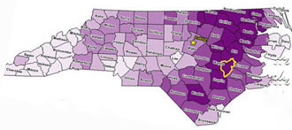 According to the Centers for Disease Control and Prevention, stroke-related deaths occurred in Lenoir County, N.C., at the rate of 140-158 per 100,000 in the years 2000-2006.