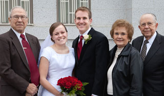 The Wysses on their wedding day, with grandparents