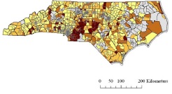 A map of North Carolina showing arsenic exposure levels.