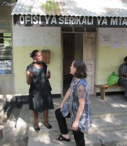 Dr. Susanne Maman, who leads a research project in Tanzania, discuss the logistics of data collection with Lusajo Kajula at a field office in Dar es Salaam.