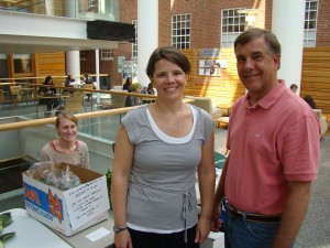 Dr. Jen Horney (standing, left) and Gentry supported a recent student-led farmers market, held in the School's Armfield Atrium. (Photo by Linda Kastleman)