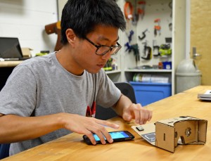 Undergraduate Do Won Cha creates a pair of virtual-reality goggles.