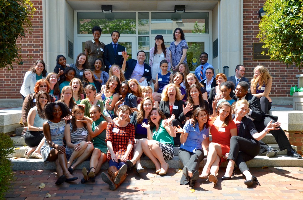 An enthusiastic group of health behavior students celebrates the completion of the Capstone projects.