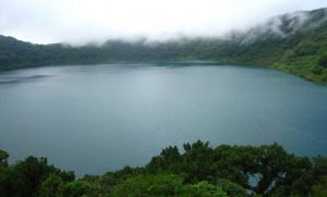 A lake fills the crater of Volcán de Ipala, where Mike served as a Peace Corps volunteer.