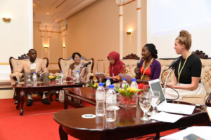 Members of the youth panel hold a discussion at the Global Breastfeeding Partners' Forum. Photo by Frenni Jowi.