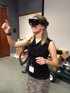Kate McMillan experiments with the Microsoft Hololens while brainstorming ways to use augmented reality in health care. 