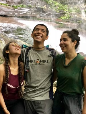 Karla (right) visits the Great Smoky Mountains with her best friends from Miami (Karla Caballero on the left and Kevin Narvaez in the middle). She says, "This photo shows us marveling at the fact that we city folks made it out in nature."