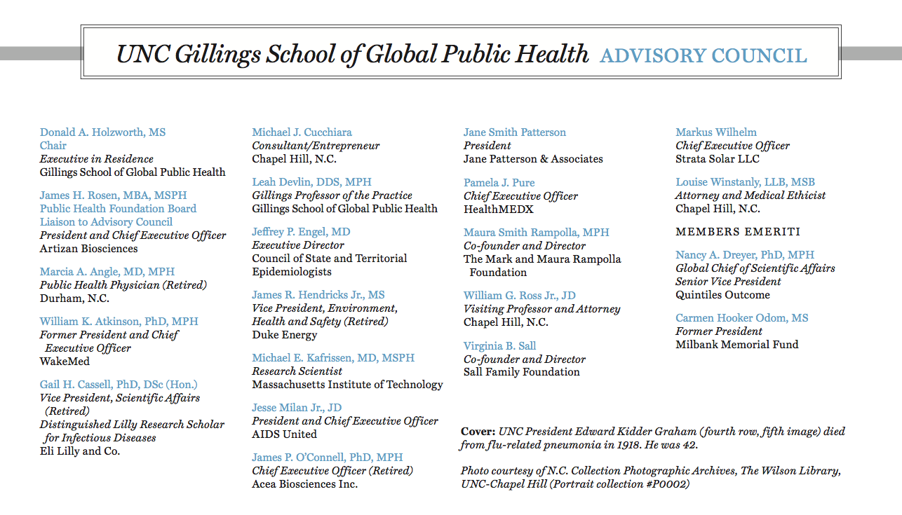 Acknowledgements Spring 2018 Unc Gillings School Of Global Public Health