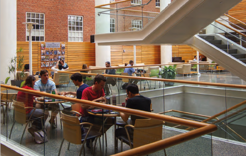 Students study in Armfield Atrium.