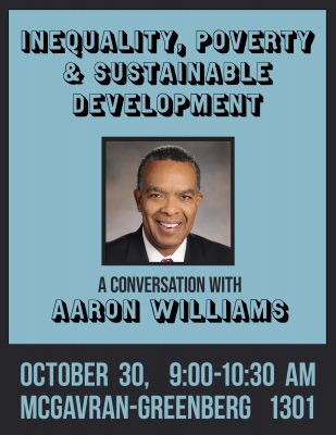 Poster for Aaron Williams Lecture: Inequality, Poverty and Sustainability