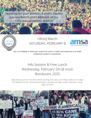 Flyer for White Coat Moral March Lunch and Learn