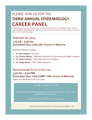 Flyer for Epidemiology Career Panel