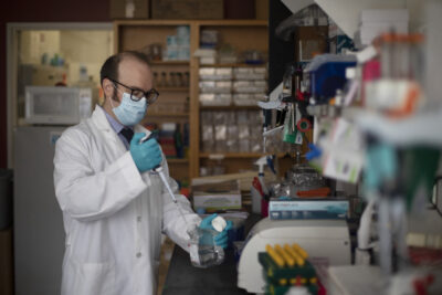Dr. Timothy Sheahan, a virologist specializing in coronaviruses, works in the Baric Lab.