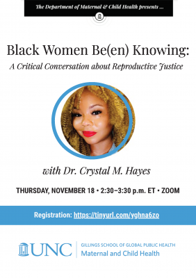 Flyer for seminar with Dr. Crystal M. Hayes