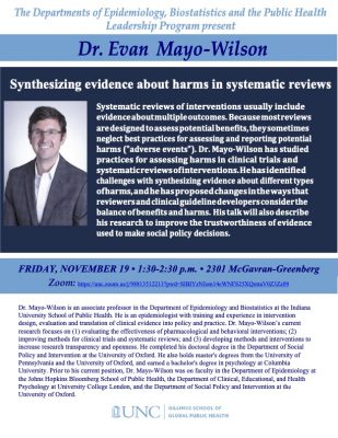 Flyer for talk with Dr. Evan Mayo-Wilson