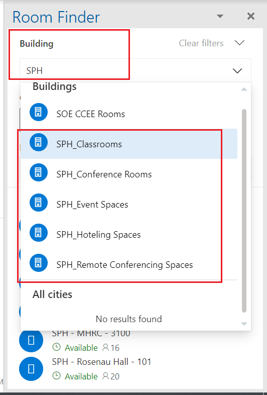 building selection in Outlook