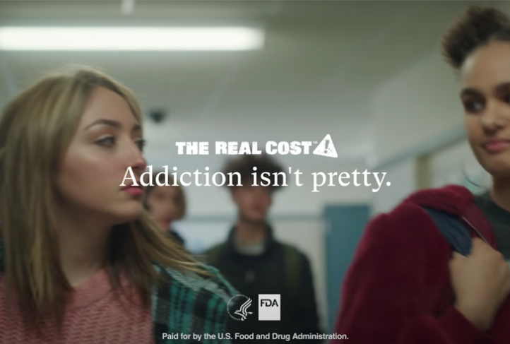 This is a screen shot from the Real Cost ad campaign with the words "Addiction isn't pretty."