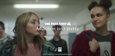This is a screen shot from the Real Cost ad campaign with the words "Addiction isn't pretty."