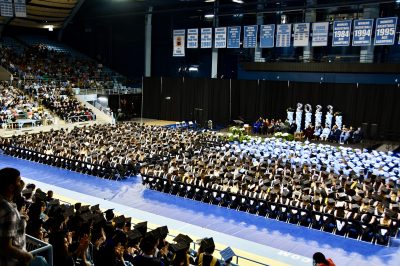 Students fill Carmichael Arena during the Commencement ceremony.