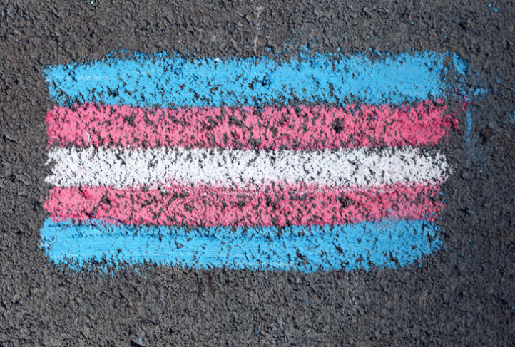 The colors of the transgender pride flag are drawn with chalk.