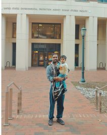 Dr. Avinash Kumar and son at the US EPA office in Research Triangle Park, NC.