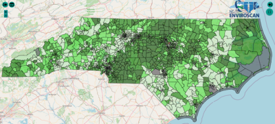 A map on average manganese levels across the state of North Carolina